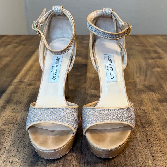 Jimmy Choo Kayden Stiletto Heel Leather Mesh Ankle Strap Platform Women’s Sz 39 - Picture 5 of 12